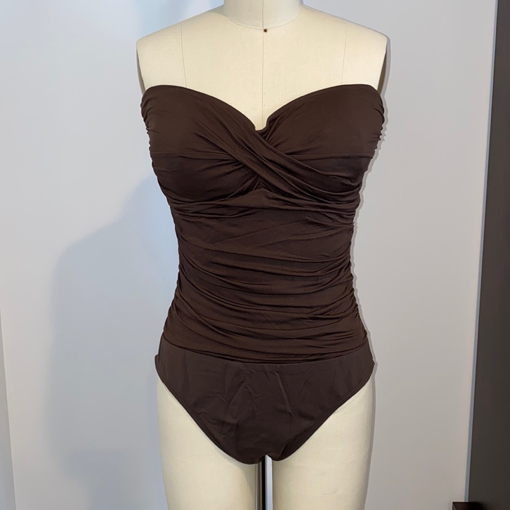 La Blanca Brown Ruched One Piece Swimsuit